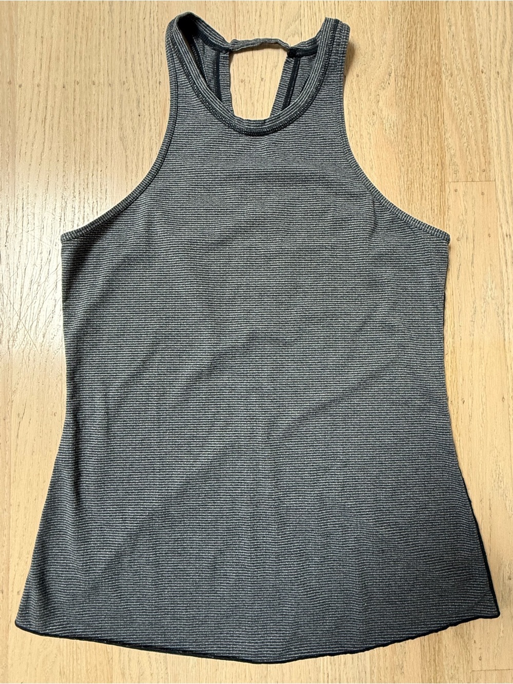 Manduka Yoga Tank Top Medium Gray Heather Striped Racerback High Neck Size M